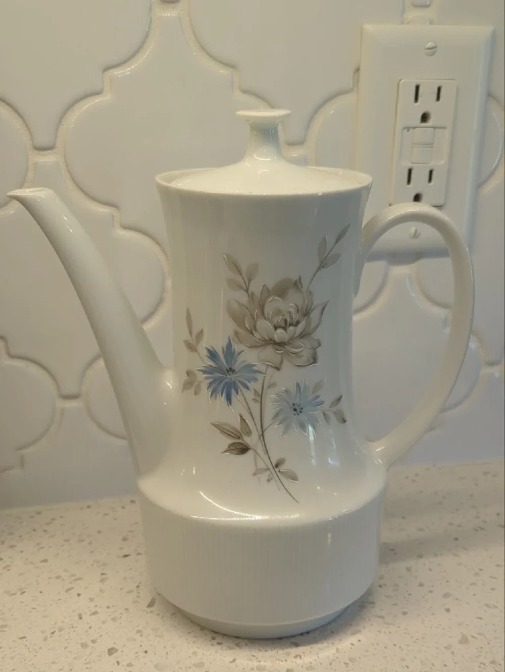 Vintage White Floral Porcelain Coffee Set with Blue Accents
